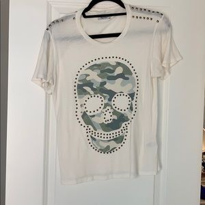 Lauren Moshi Camo Skull Embellished Tee